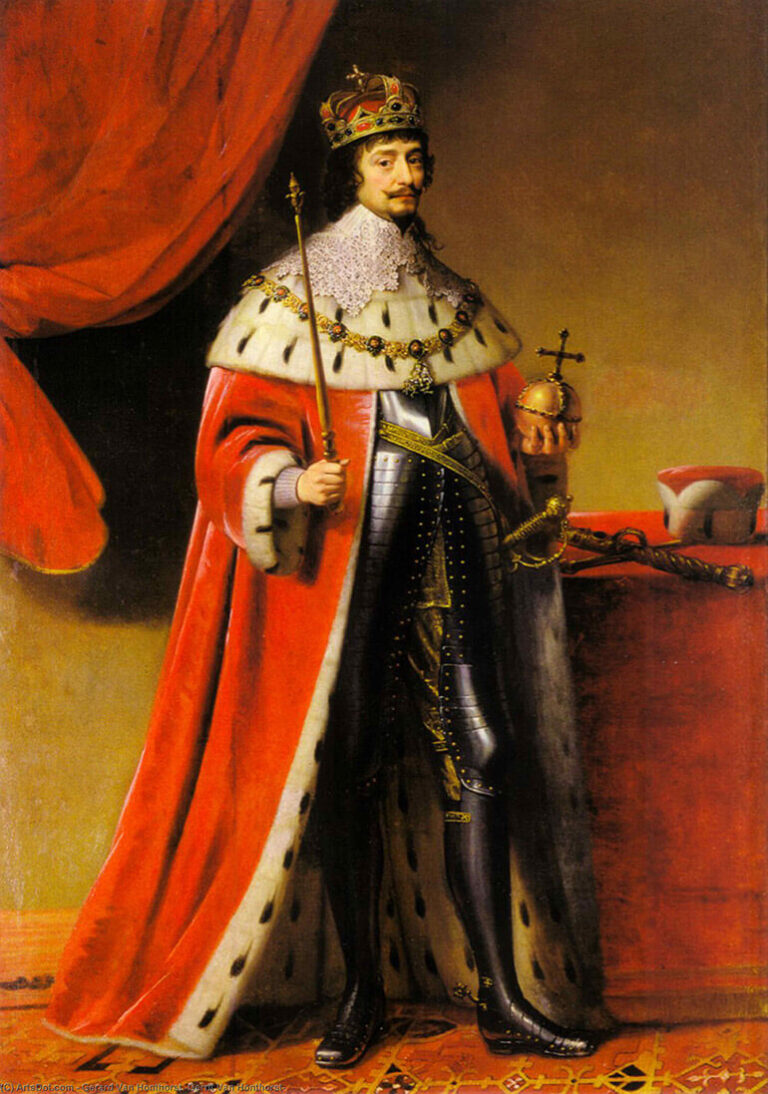 Portrét z roku 1634 zachycuje Fridricha Falckého s českými královskými insigniemi.