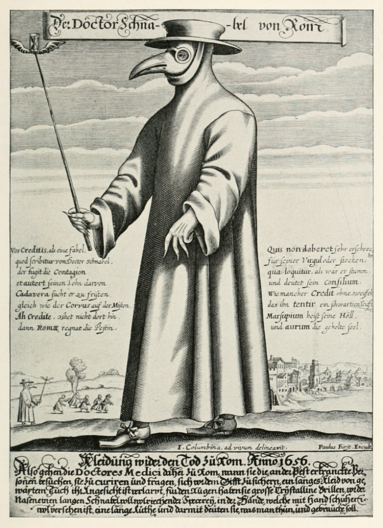 Mědirytina morového lékaře ze 17. století. (volné dílo, commons.wikimedia)
