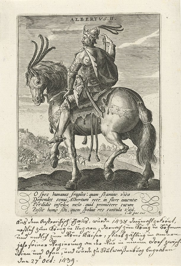 Albrecht. II. Habsburský na koni. Ilustrace z roku 1602. FOTO: Rijksmuseum / Creative Commons / CC0 1.0