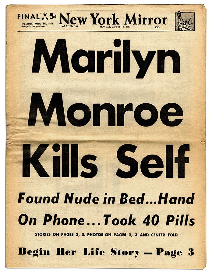 Smrt, která dodnes není objasněna... Foto: New York Daily Mirror - CC - volné dílo