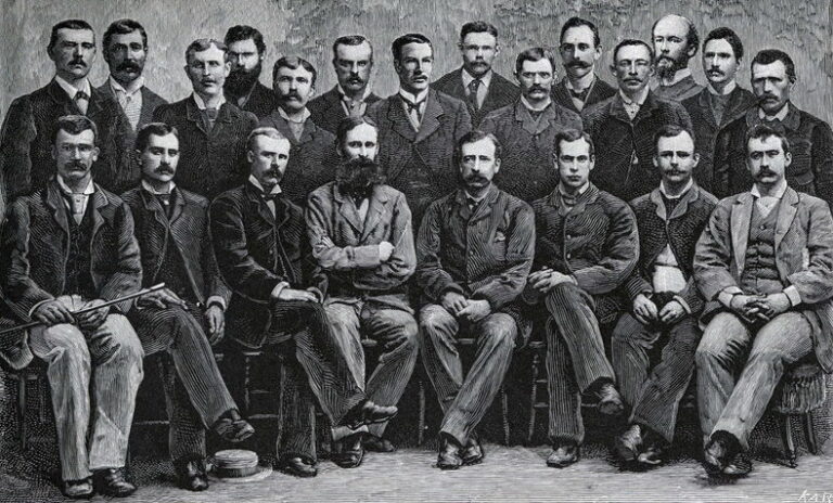 Whisler, Eller, Bender, Cross, Frederick, Lynn, Beiderdick, Henry, Long, Ralson, Salor, Dr Pavy, Gardner, Elison.Bottom row left to right: Connell, Brainard, Lt Kislingbury, Lt Greely, Lt Lockwood, Israel, Jewell, Rice