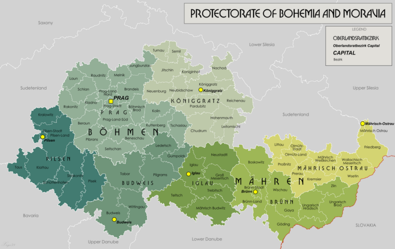 Mapa Protektorátu Čechy a Morava. První Vánoce probíhaly ještě relativně v klidu. FOTO: XrysD/Creative Commons/CC BY-SA 3.0