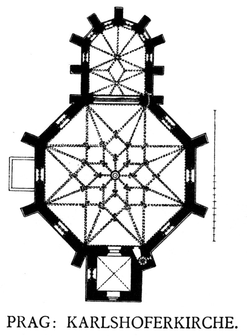 Osmiboký půdorys pražského kostela Panny Marie a svatého Karla Velikého odkazuje na kostel Panny Marie v Cáchách. FOTO: Georg Dehio/Gustav von Bezold/Creative Commons/Public domain