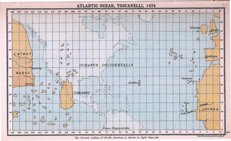 Mapa Toscanelliho, podle které se orientoval Kryštof Kolumbus. FOTO: Bartholomew, J. G./Creative Commons/Public Domain