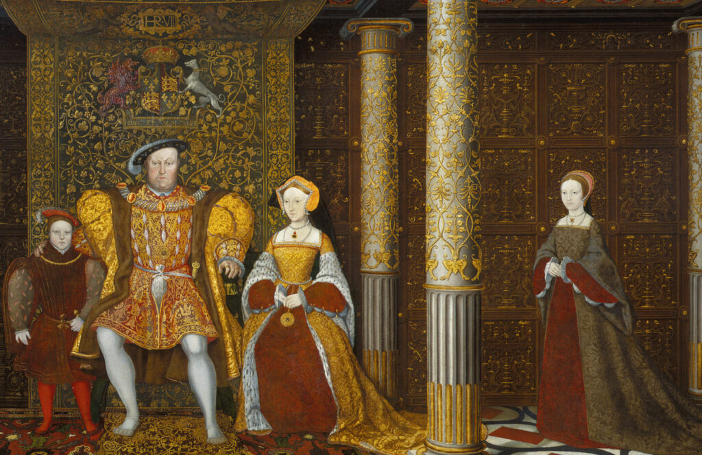 Henry the Eighth and His Family (1545) - the man at the far right is the jester Will Somers