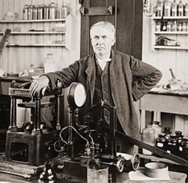 Thomas Alva Edison pracuje v Menlo Parku v New Jersey. Foto: LOC přes https://www.americaslibrary.gov/aa/edison/aa_edison_subj_e.htm/Creative Commons/Public Domain
