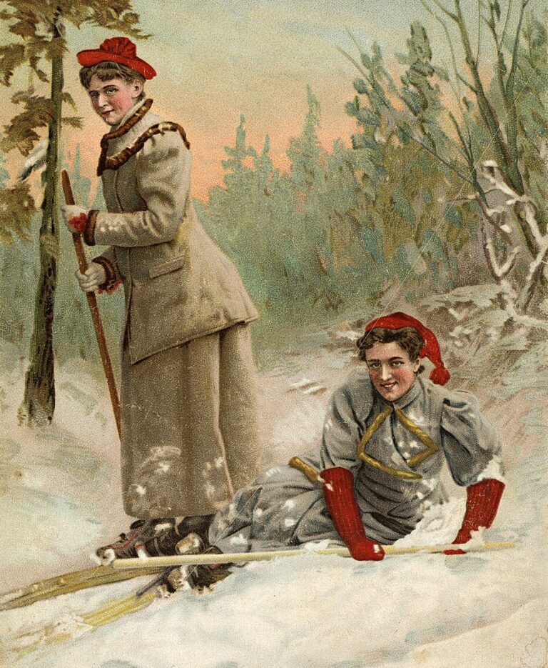 Lyžažské oblečení z přelomu 19. a 20. století dnes možná vzbuzuje spíše úsměv. Foto: Národní knihovna Norska/Creative Commons/Public Domain