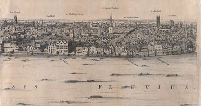 Václav Hollar, Výřez z pohledu na Londýn před velkým požárem. Foto: Václav Hollar/Creative Commons/Public Domain