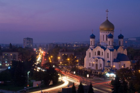 UZHGOROD, UKRAINE (10/19/08)-The Uzhgorod Orthodox Cathedral soars above the city. ©Habitat for Humanity/Ezra Millstein