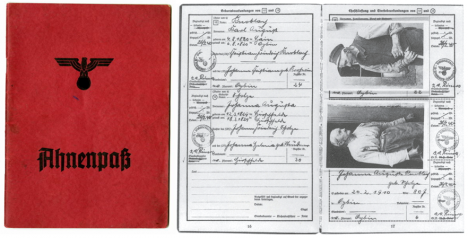 Ahnenpass, rodový pas vypovídající o árijském původu vydávají němečtí říšští úředníci od roku 1933.
