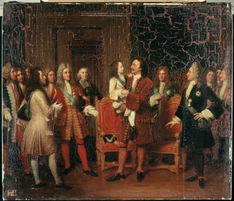 Francouzský král Ludvík XV. (vlevo) je pro Petra I. Velikého (uprostřed) ivelkou inspirací v módě.