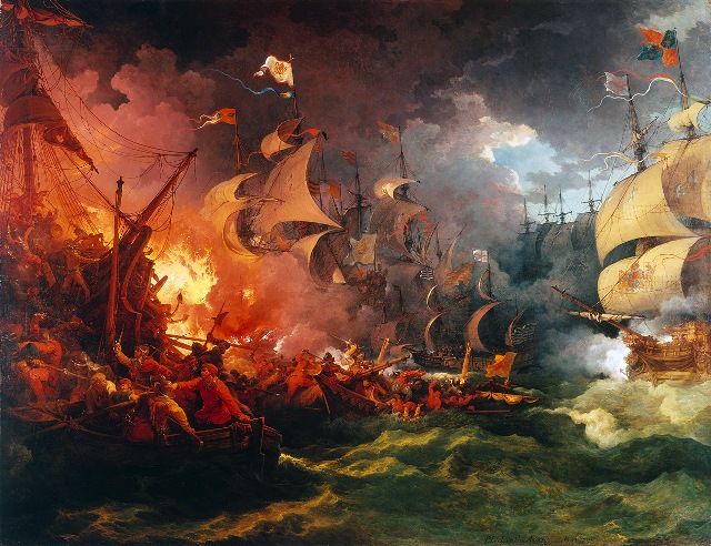 Porážka obrovské španělské Armady anglickou flotilou.